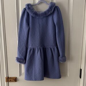 NWT Janie and Jack Elegant Blue Dress with Faux Fur Trim